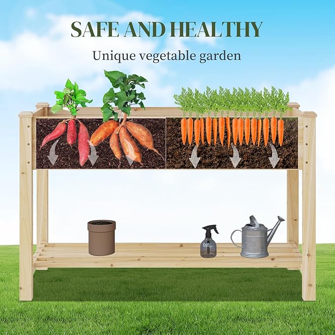 Wooden Raised Garden Bed, Planter Box with Legs, Raised Planter -Grow Herbs and Vegetables Outdoors – Naturally Rot-Resistant - Unmatched Strength Lasts Years (Natural-M)