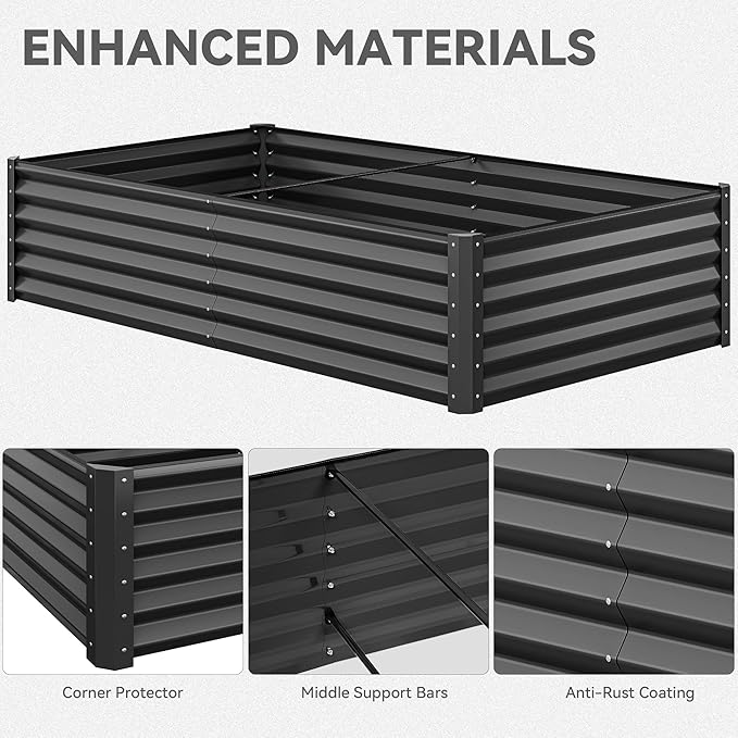 YITAHOME 2pcs 8x4x1.5 ft Galvanized Raised Garden Bed Kit, Large Metal Planter Box with Gloves, Safety Rubber & Support Rod, Outdoor Flower Bed for Plants Vegetables, Black