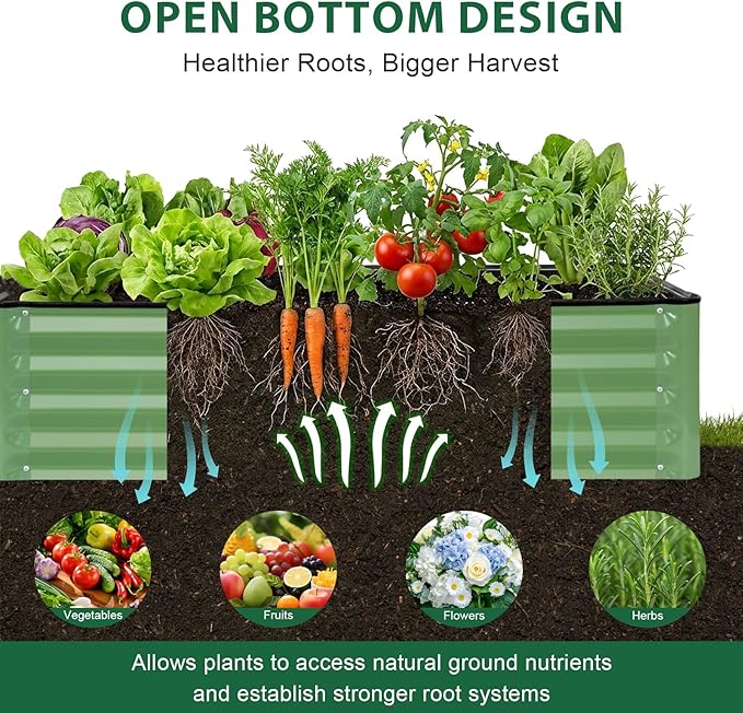 Galvanized Raised Garden Bed – 2 Pack 6x3x1 Ft Patented Leak-Proof Planter Box Outdoor Gardening Metal Raised Garden Beds Kits for Veggies, Herbs & Flowers (Green)