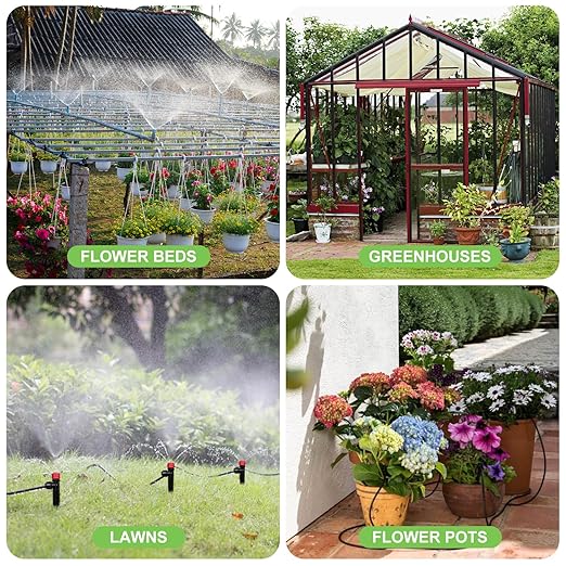 230FT Drip Irrigation System for Garden with 40 Nozzles & Emitters, Garden Watering System with 1/2" & 1/4" Tube and Barbed Fittings - Adjustable Sprinklers Kit for Greenhouse, Lawn, Raised Bed