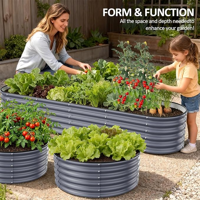 Gruper Galvanized Raised Garden Bed, 3.5ft x 17'' Tall Round Metal Planter Raised Garden Boxes Outdoor for Vegetable Fruits Flower Herb, Anti-Rust and Sturdy & Easy-Setup