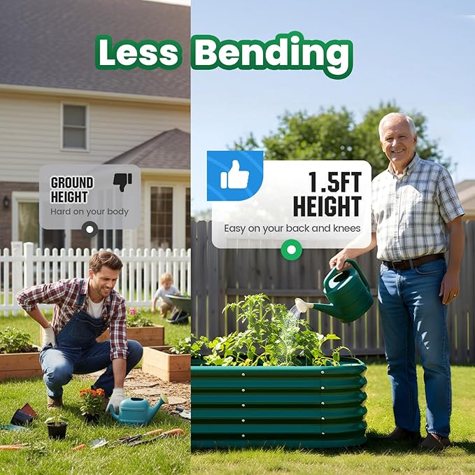 Quictent Galvanized Raised Garden Bed Kit, 6x3x1.5 ft Oval Metal Planter Box Tall for Vegetables Outdoor Backyard, Strengthened by Crossbar, Dark Green