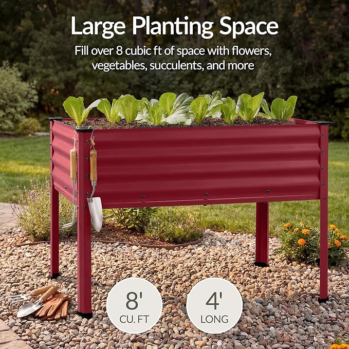Best Choice Products 48x24x30in Galvanized Raised Garden Bed, Metal Elevated Planter Box, Vegetable Garden for Backyard, Patio, Balcony - Royal Red