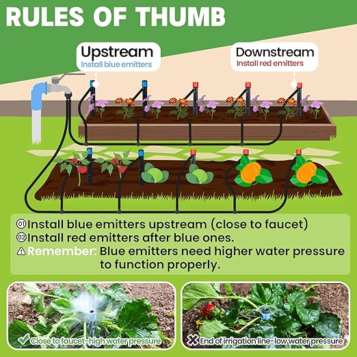 55ft Drip Irrigation System Kit, Garden Watering System DIY Automatic Irrigation Equipment Set for Lawn Raised Bed Greenhouse Plant Watering with 1/4'' Tubing, Drip Emitters, Connectors