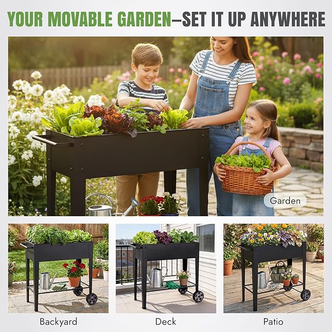 INNO STAGE 31.5" Tall Raised Garden Bed with Legs & Wheels- Elevated Planter Box with Shelf, Anti-Rust Metal Galvanized Steel Garden Bed for Herb, Vegetable, Gradening, Patio, Balcony, Backyard