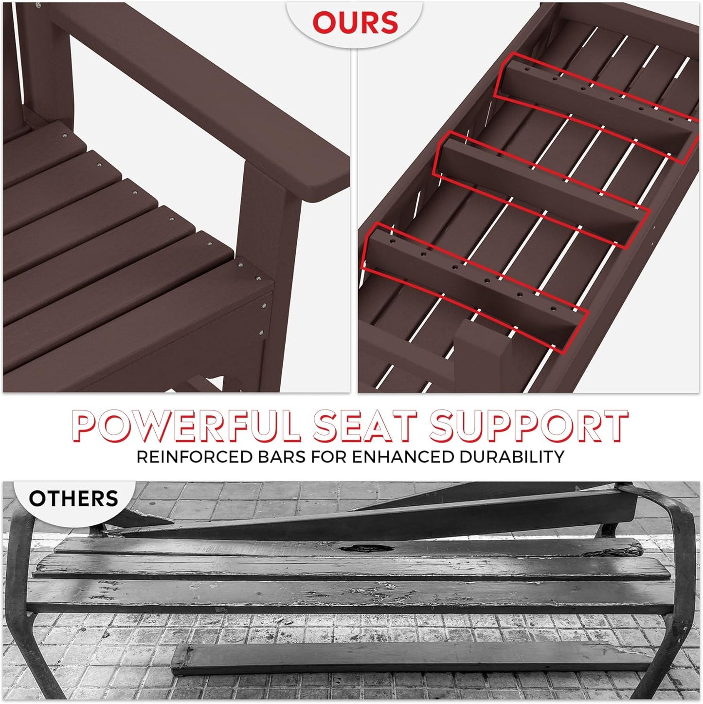 Garden Bench, Farmhouse Park Front Porch for Entryway Bench Outdoor Seating Low Bench Patio Bench Outside/Indoor, Dark Brown