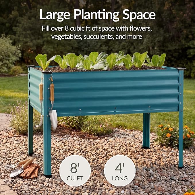 Best Choice Products 48x24x30in Galvanized Raised Garden Bed, Metal Elevated Planter Box, Vegetable Garden for Backyard, Patio, Balcony - Peacock Blue