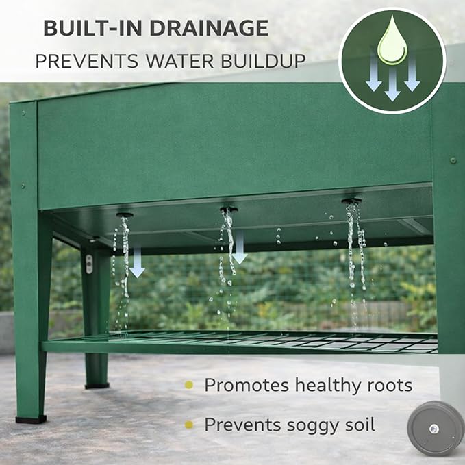 InSideOut Elevated 40" Raised Garden Bed Outdoor with Wheels & Shelf for Mobility, Metal Planter Box for Vegetables/Herbs, Patio-Balcony-Backyard (Sage Green)