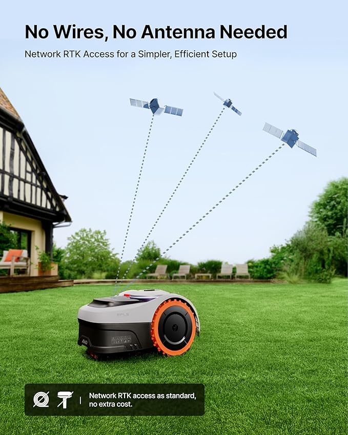 Segway Navimow i210 AWD Robot Lawn Mower Wire Free for 1/4 Acre, Zero Turn Robotic Lawn Mower with All-Wheel Drive for 45% Slopes, EFLS NRTK + Vision Auto Mapping, 5.1Ah Battery, Cutting Height 2-3.6"