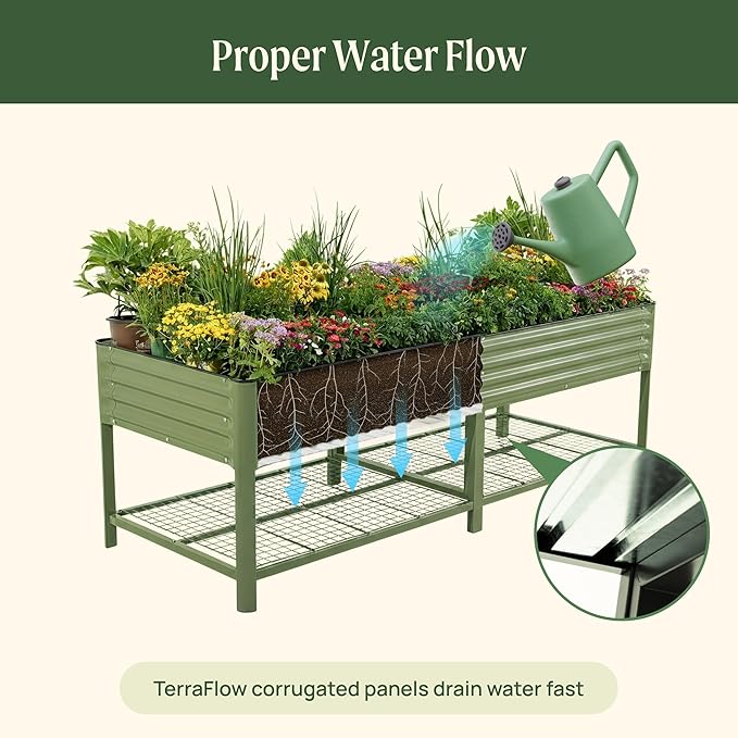 Rolling Elevated Raised Garden Bed - Jumbo Series, 3' x 8' Outdoor Planters Boxes with Legs & Storage Rack for Patio, 2000+ Lbs Weight Capacity, Raised Beds for Gardening Herbs Flowers, Modern Gray