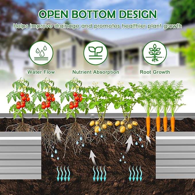 12x4x1FT Galvanized Raised Garden Bed Outdoor Patio, Large Rectangular Metal Planter Boxes,Plant Container Kit for Gardening, Vegetables, Flowers, Herbs,Silver,1 Pack