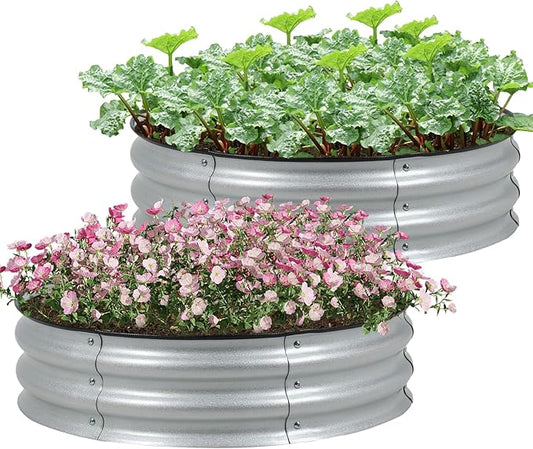 Aoodor 2 Pack 9" Tall 30" Metal Raised Garden Bed, Outdoor Planter Box and Raised Garden Kit for Vegetables, Flowers, Arugula and Herbs, Silver