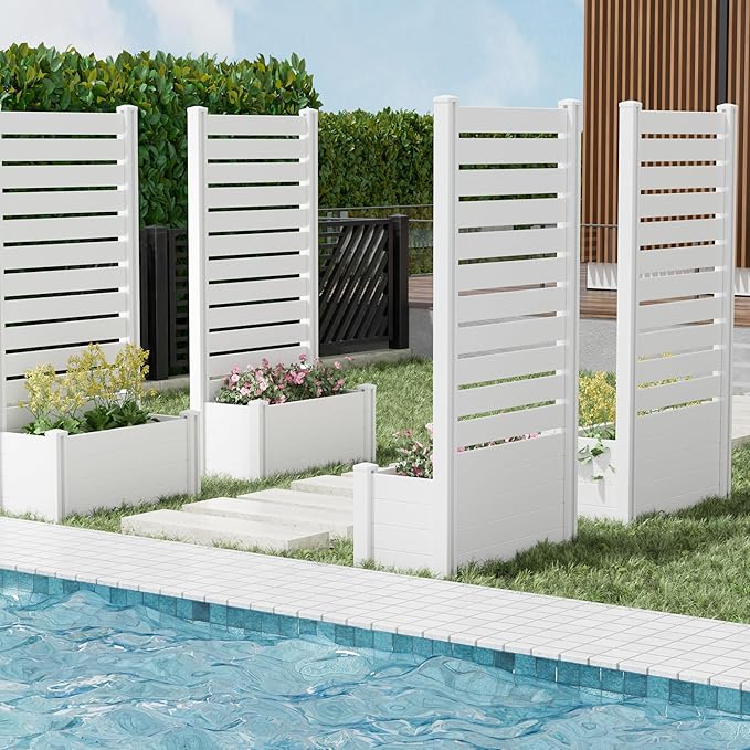 Casaphoria Raised Garden Bed with Trellis, 73"x37"x18" Planter Box with Open Bottom for Gardening Vegetables & Vines and Climbing Plants, White