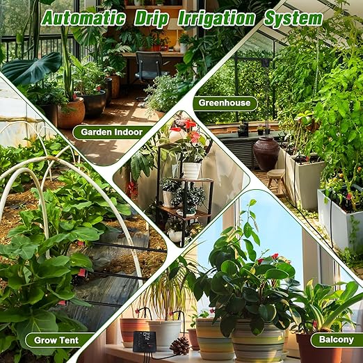 Automatic Watering System for Indoor Plants, DIY Drip Irrigation Kit with Timer for Potted Plants,Self Watering Device for Garden, Greenhouse & Vacation Plant Care (10 pots, Adjustable dripper)