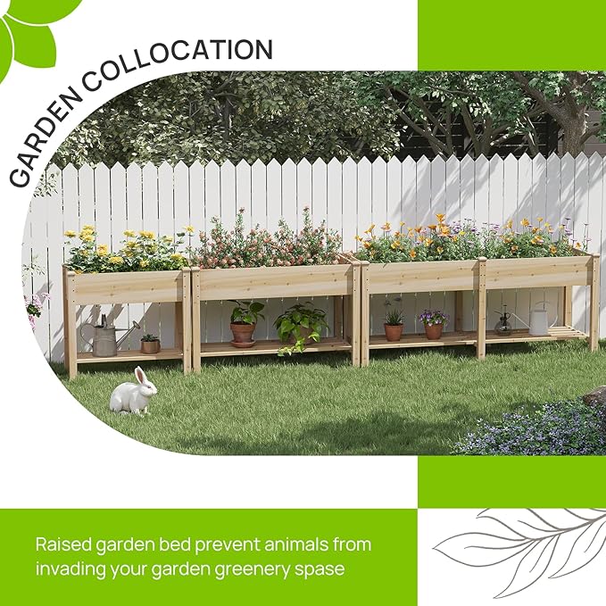 Wooden Raised Garden Bed with Legs, Wood Raised Garden Bed with Storage Shelf, 34x18x30.7in, Elevated Planter Box for Vegetables Flowers Herbs, Garden Planter for Backyard Patio Balcony (Natural, S)