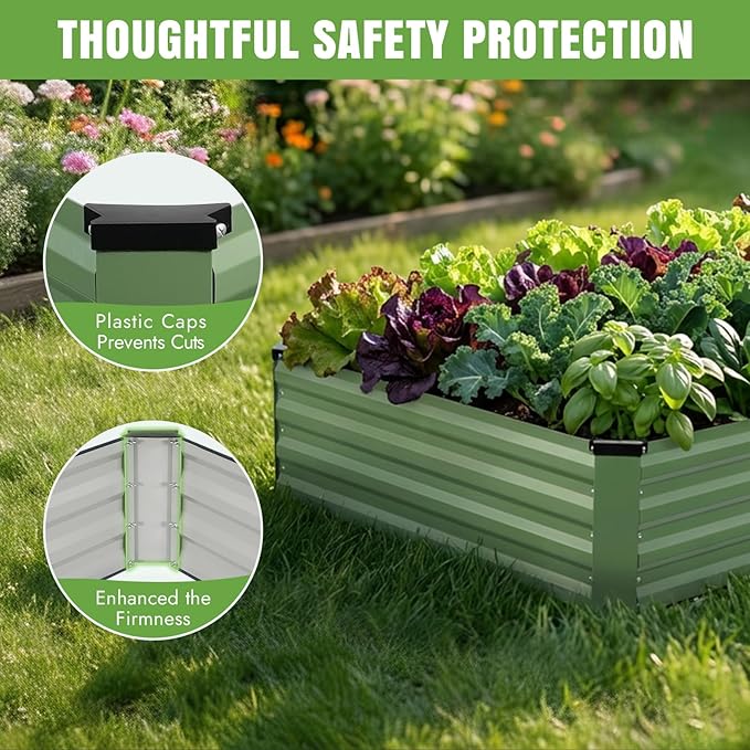 INNO STAGE Galvanized Raised Garden Bed Kits, 12x4x1ft Metal Raised Garden Beds Outdoor, Large Steel Raised Planter Bed with Gloves for Vegetables & Flowers Patio Ground Planter Box(Olive Green, 1PC)