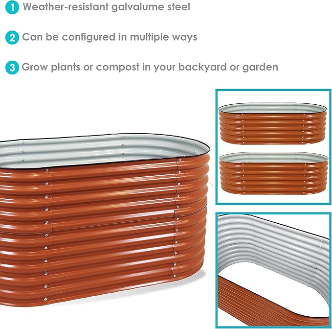 Sunnydaze 62.5-Inch Oval Raised Garden Bed Outdoor - Modular Raised Garden Bed with Rubber Edge Trim - Brown