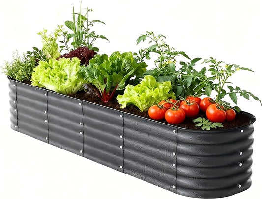 Modular Raised Garden Bed Kit 8×2×1.4FT, Magnesium-Aluminum-Zinc Steel, Rust-Proof & Tool-Free Assembly for Vegetables Herbs Flowers, Patio Backyard Urban Gardening(Cracked Silver)