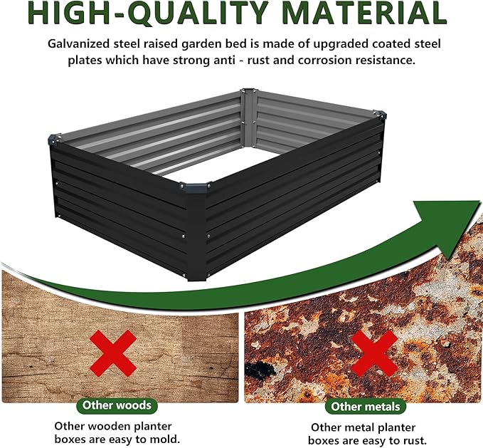 4×3×1FT(2PCS) Galvanized Raised Garden Bed Kit, Metal Planter Boxes,Large Raised Garden Bed for Planting Vegetables,Flowers,Herbs -Black