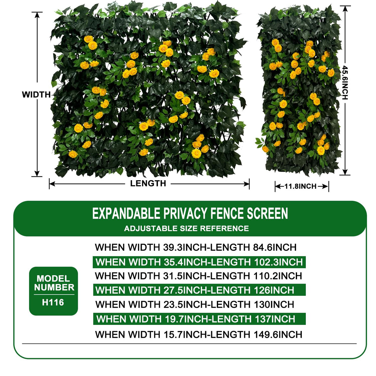 Artificial Expandable Ivy Privacy Fence Screen (BRANCH-JUHUA YELLOW)