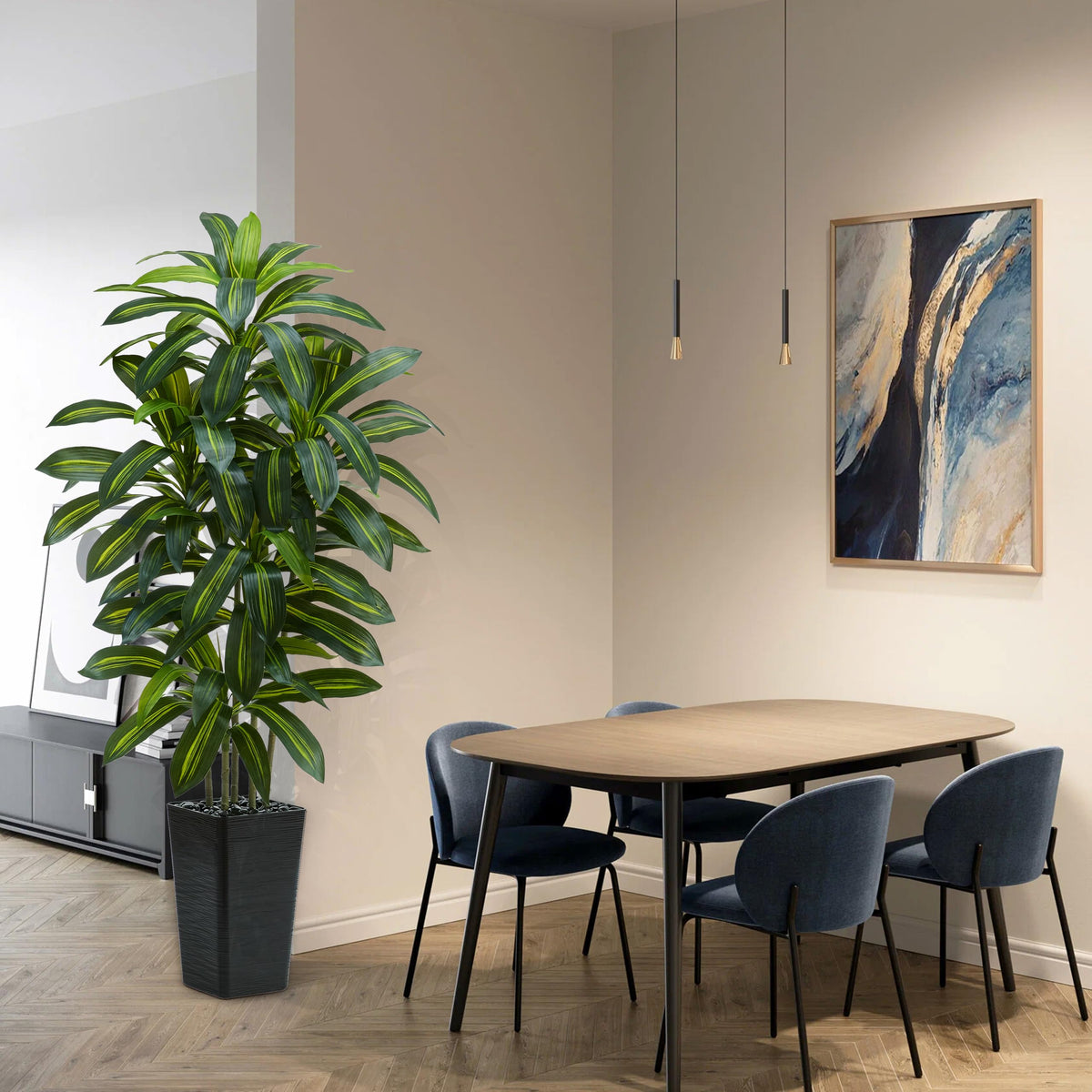 Artificial Dracaena Tree (Dark Green – Black Pot / 5FT)