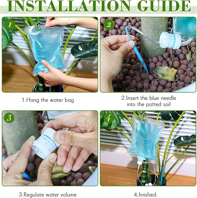Norme 12 Pcs Plant Drip Irrigation Set 500 ml Drip Water Bag Plant Waterer with Support Rod Stakes Self Watering Spikes Automatic Watering System for Potted Indoor Outdoor