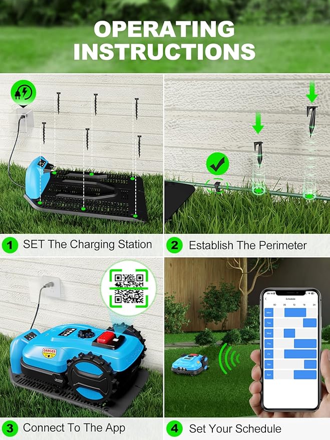 Robotic Lawn Mower 1/2 Acre/21,000 Sq.Ft, Automatic Lawnmower for Lawn 47% Slope, Cut Height 0.8"-2.4", APP Control, 100 Mins Runtime