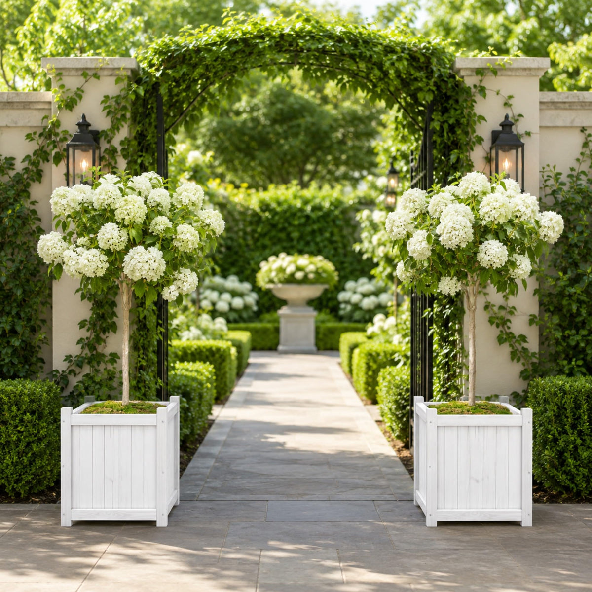 2 Pack 16" White Fir Wood Square Planter Boxes with Drainage Holes (Square Planter Boxes-whitewashed Color)