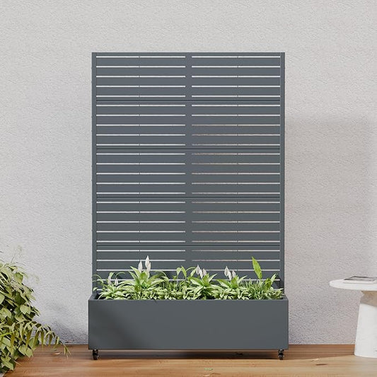 Casaphoria Metal Raised Garden Bed with Trellis and Wheels, 72"x47"x16" Planter Box for Climbing Plants, Vegetables & Vines, Features Drainage Holes and Privacy Screen, Drakgrey-Louvered