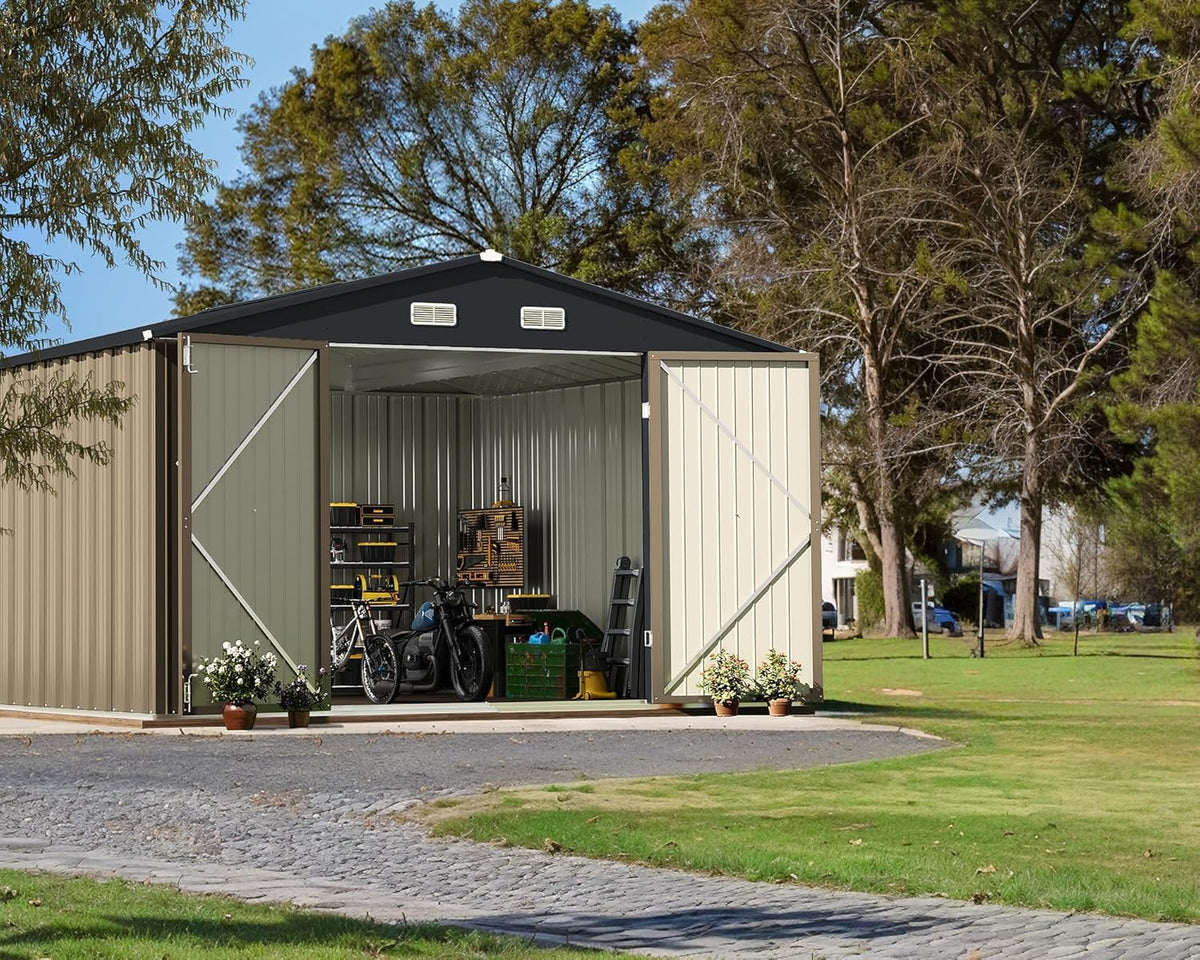 10 x 10 FT Metal Outdoor Storage Shed (10x10 / Brown)