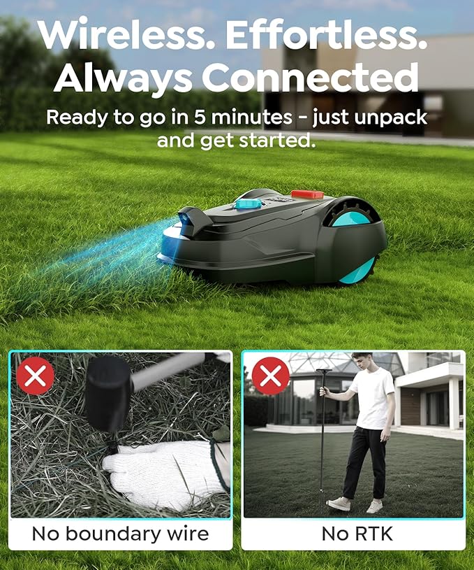 M800Plus NO Wire Vision Robot Lawn Mower with GPS Navigation, Path Planning, APP Control, Spiral Cutting, Automatic Lawnmower with Obstacle Avoidance, Height Adjustment for 1/5 Acres Lawn