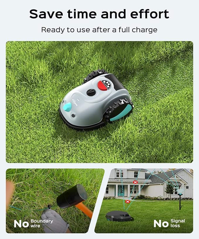 V100 Robot Lawn Mower with HD Vision Navigation, Smart Obstacle Detection, Collision Sensors, Adjustable Cutting Height, Low-Noise Operation—Perfect for Small Lawns up to 1,600 sq ft.