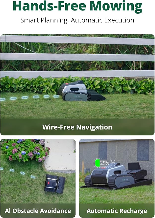 One Robotic Lawn Mower for Large Yards up to 1.73 Acres, Handles 45° (100%) Slopes, RTK-VSLAM Navigation, AI Obstacle Avoidance, No Perimeter Wire, Multi-Zone Mapping, Cut Height 1.2 to 4"
