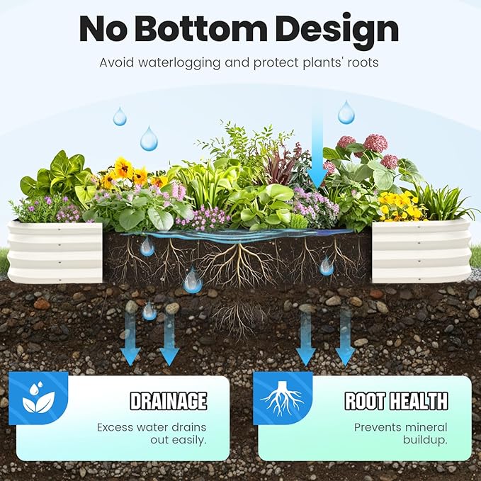 Quictent Galvanized Raised Garden Bed Kit, 6x3x1ft Oval Large Metal Outdoor Planting Box, Ground Planter Strengthened by Crossbar, Beige