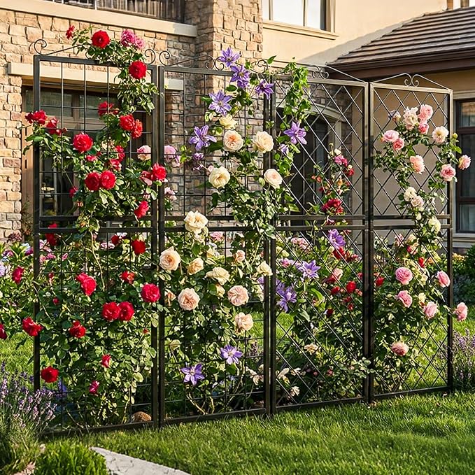 2 Pack 71 Inch Metal Garden Trellis for Climbing Plants, Thickened Square Tube Metal Garden Trellis for Vines Plant Rose Vegetable Support,Large Decorative Outdoor Trellis