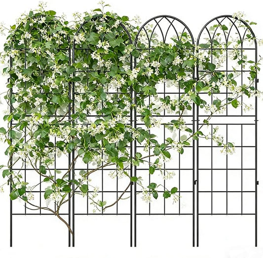 4 Pack Metal Garden Trellis for Climbing Plants, 71 Inch Black Metal Garden Trellis for Vines Plant Rose Vegetable Support,Large Decorative Outdoor Trellis