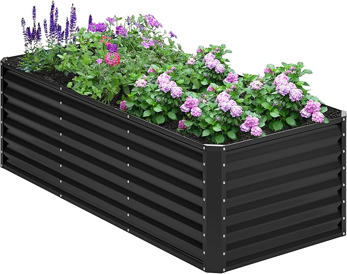 6x2x2FT Galvanized Raised Garden Bed,Planter Raised Beds-Metal Garden Box,Large Plant for Outdoor Planting, Vegetables Bed，Flower,herb-Black