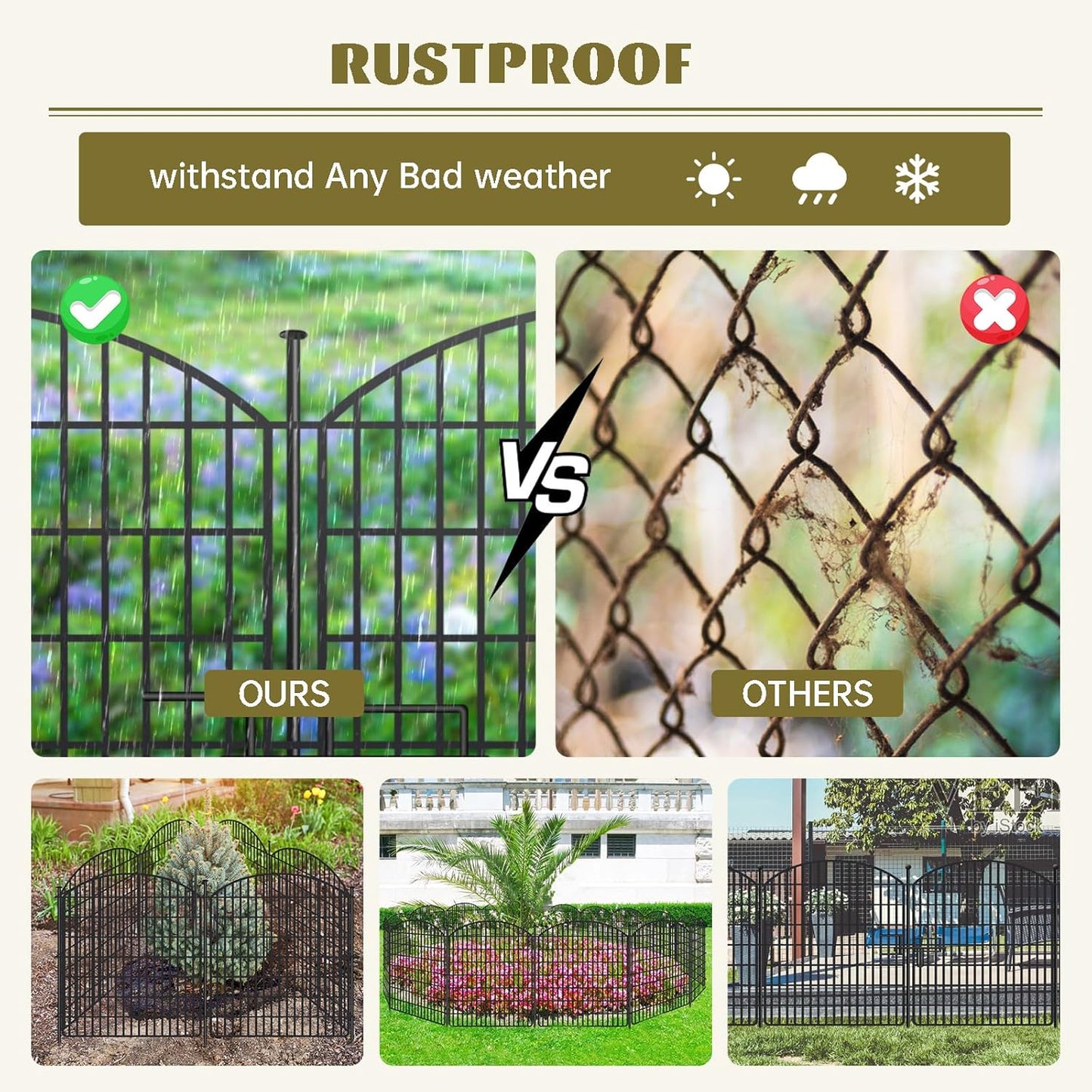 10 Panels No Dig Garden Fence with Gate, 32in x 24.2ft Decorative Dog Fence Outdoor for Yard, Tall Animal Barrier Fencing Rustproof Metal Garden Edging Border, Temporary Fencing for Outdoor, Patio