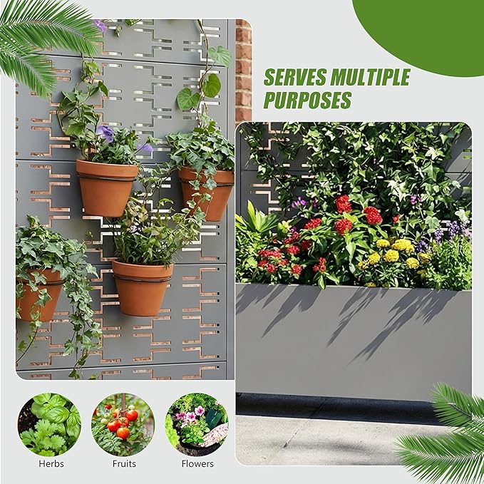 Casaphoria Metal Raised Garden Bed with Trellis and Wheels, 72"x35"x16" Planter Box for Climbing Plants, Vegetables & Vines, Features Drainage Holes and Privacy Screen, Grey-Brick