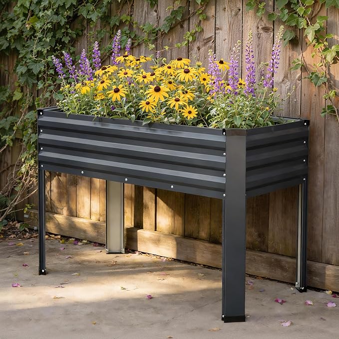 Galvanized Raised Garden Bed with Legs 2 Pack, 48x24x32in Elevated Raised Garden Bed Outdoor with Drainage Holes, Planter Boxes for Gardening Vegetable Flower Fruit in Backyard, Patio, Balcony (Grey)