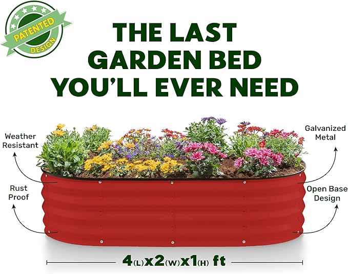 Plant & Plot Galvanized Raised Garden Beds Outdoor // 4×2×1 ft (2-Pack) Planter Raised Beds for Gardening, Vegetables, Flowers // Large Metal Garden Box (Red) // Patented Tool-Free Design