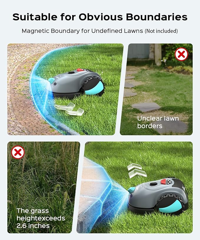V100 Robotic Lawn Mower with Vision Navigation, Spot Spiral Mowing, Obstacle Avoidance, Adjustable Cutting Height, Low Noise, Ideal for Small Lawns