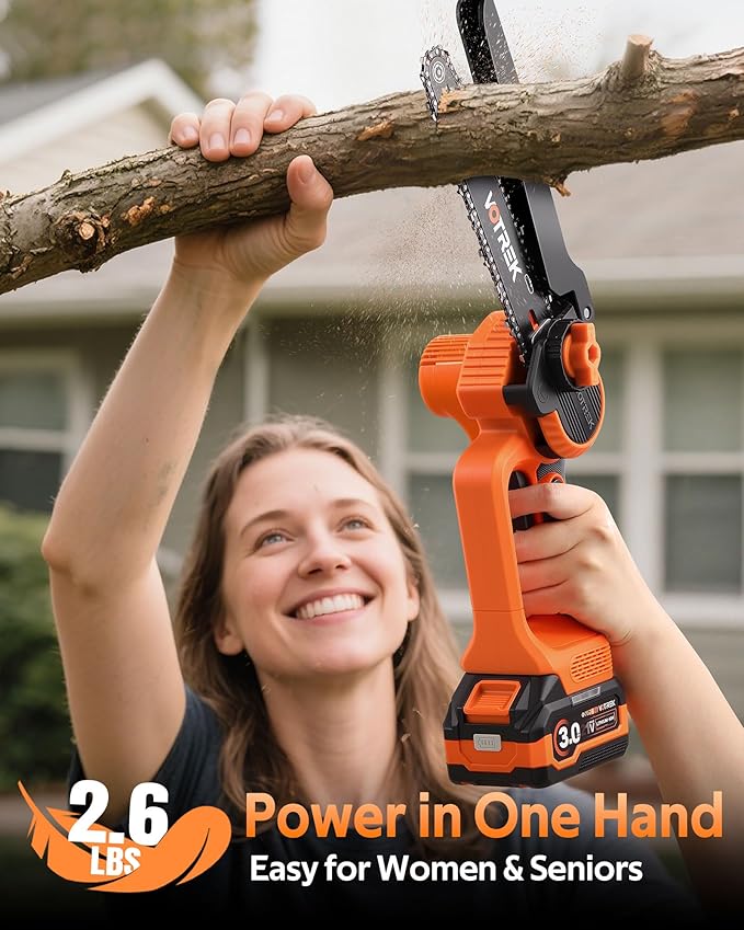VOTREK® 8 inch Mini Chainsaw Cordless with 2x3.0AH Batteries - Powerful Brushless Electric Handheld Small Chain Saw for Wood Cutting, Tree Trimming & Branch Cutting, Auto Oiler & Tool-Free Tensioner
