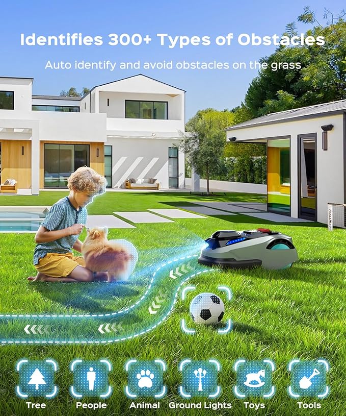 N1600 PRO Robot Lawn Mower, Wireless Design with RTK+Vision Navigation, 0.4 Acre Coverage, APP Smart Control Robot Lawn Mower, Multi-Zone Mowing, Curved Path, Adjustable Cutting Height