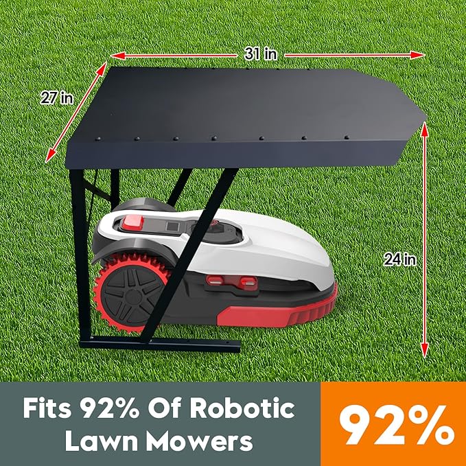 Large Robot Mower Garage, Durable Carbon Steel Rain Cover for Robotic Lawn Mowers, Outdoor Shade Cover, Waterproof and UV-Proof Garden Garage, Fits 95% of Models, Robot Mower Accessories (1.0)
