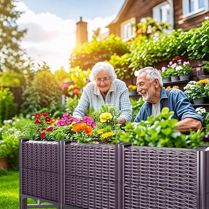 Raised Garden Bed with Reinforcement Rods Elevated Planter Boxes for Outdoor Plants with Drainage Holes for Flowers Vegetables Herbs Patio Backyard Deck Balcony, Purple 47.2x15.7x19.3 in