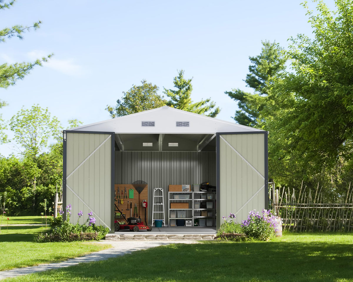 10x10FT Outdoor Storage Shed Utility Tool Shed (10x10 / Gray)