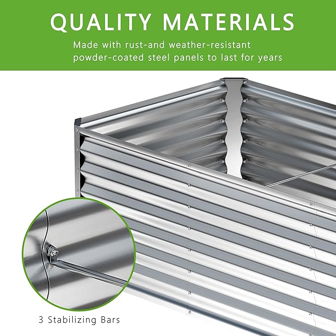 8x2x2FT Galvanized Raised Garden Bed,Planter Raised Beds-Metal Garden Box,Large Plant for Outdoor Planting, Vegetables Bed，Flower,herb-Silver
