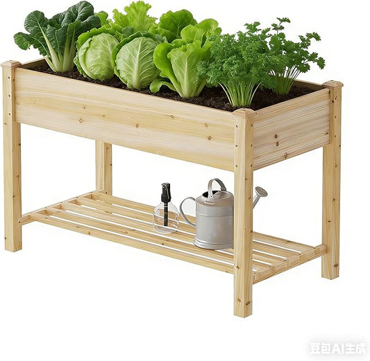 Wooden Raised Garden Bed, Planter Box with Legs, Raised Planter -Grow Herbs and Vegetables Outdoors – Naturally Rot-Resistant - Unmatched Strength Lasts Years (Natural-M)