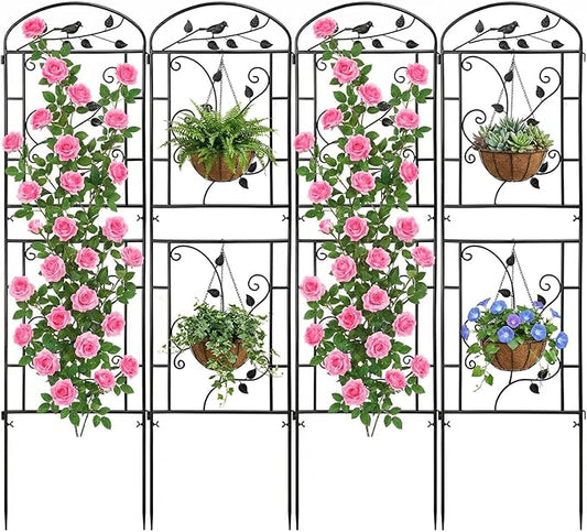 Garden Trellis for Climbing Plants Outdoor, Rustproof Metal Trellis with Black Coating, Plant Climbing Support for Rose Vines Flowers Vegetables Fruits - 4 Pack 71x20 in Plant Trellis Outdoor